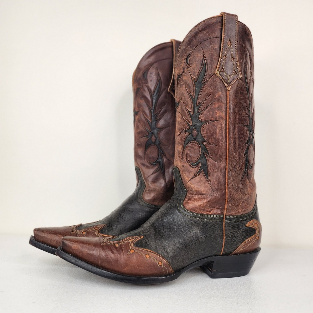 Vintage Old Gringo Cowboy Boots Mens 10D Brown Black 2 Tone Snip Toe Handmade